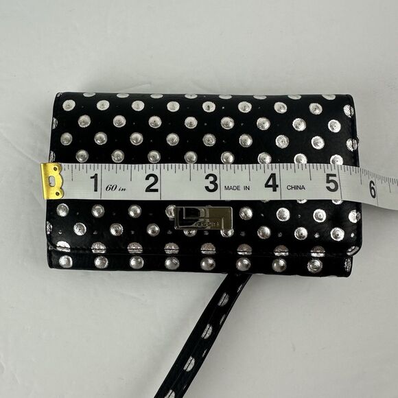 LODIS Black Silver Polka Dots Leather Bifold Wristlet Zip Coin Pouch Card Slots - Picture 6 of 8